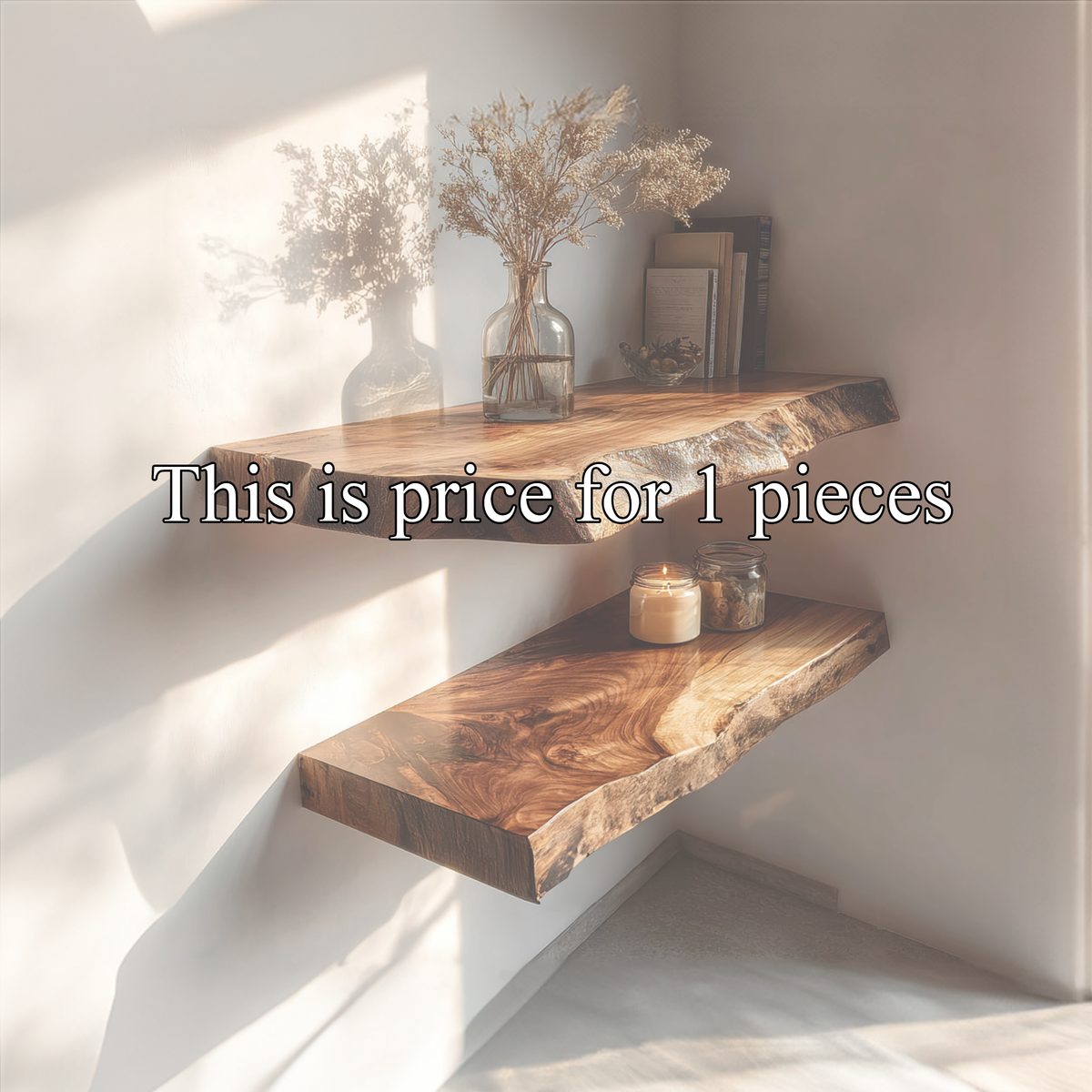 Rustic Solid Wood Floating Shelf, Wall Mounted Bookshelf & Decorative Display Storage Organizer for Study, Reading Room