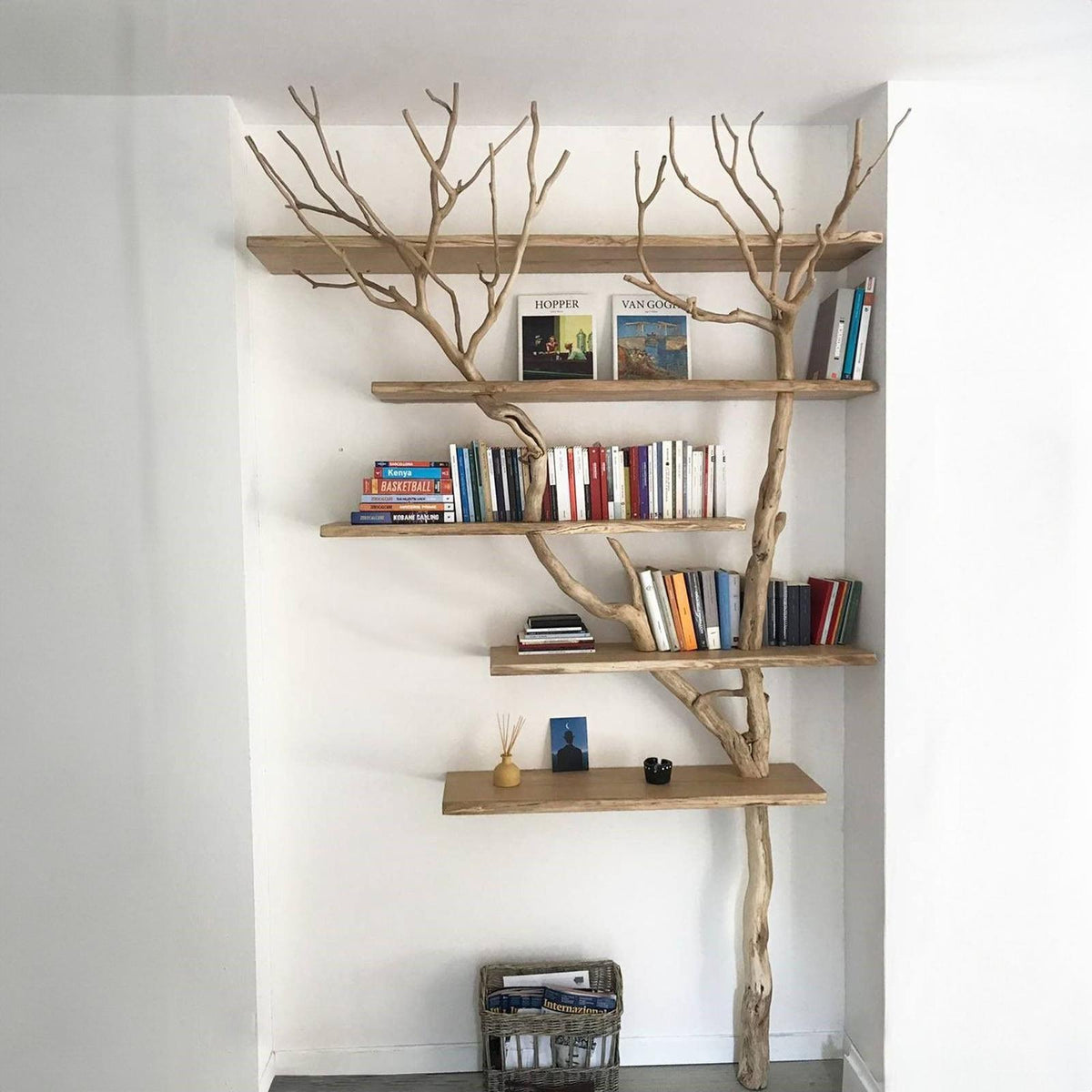 Tree Branch Floating Corner Shelf Solid Wood For Book Lover Gift
