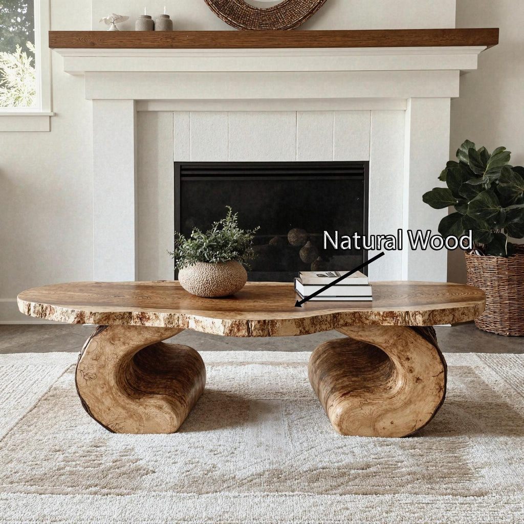 Handcrafted Rustic Wood Coffee Table, Solid Wood Live Edge Central Table for Cozy Living Room Decor