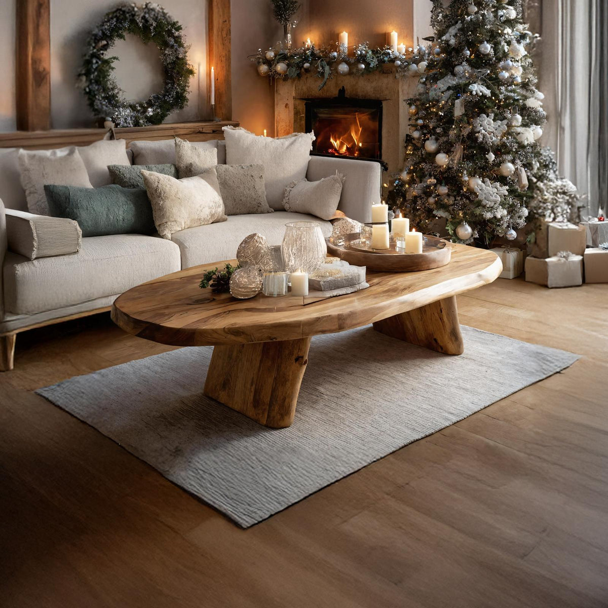 Spry Interior Rustic Handcrafted Wood Coffee Table, Solid Timber Natural Edge Center Table for Living Room, Minimalist Home Furniture SILDTTRCCF009