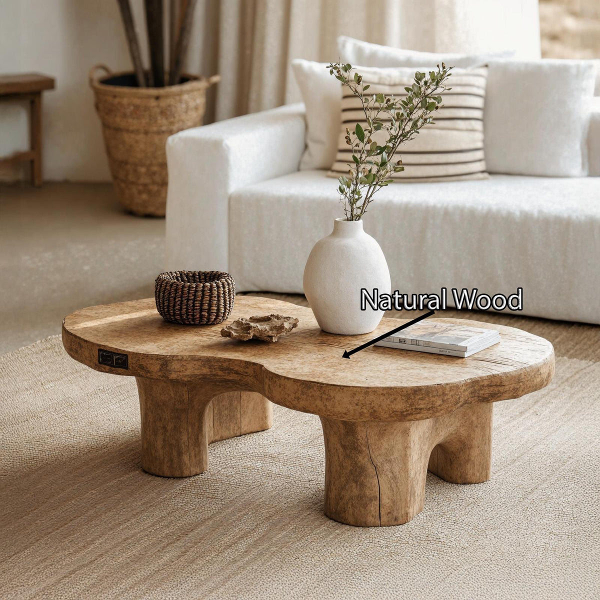 Natural Finish Wood Coffee Table For Organic Home Decor