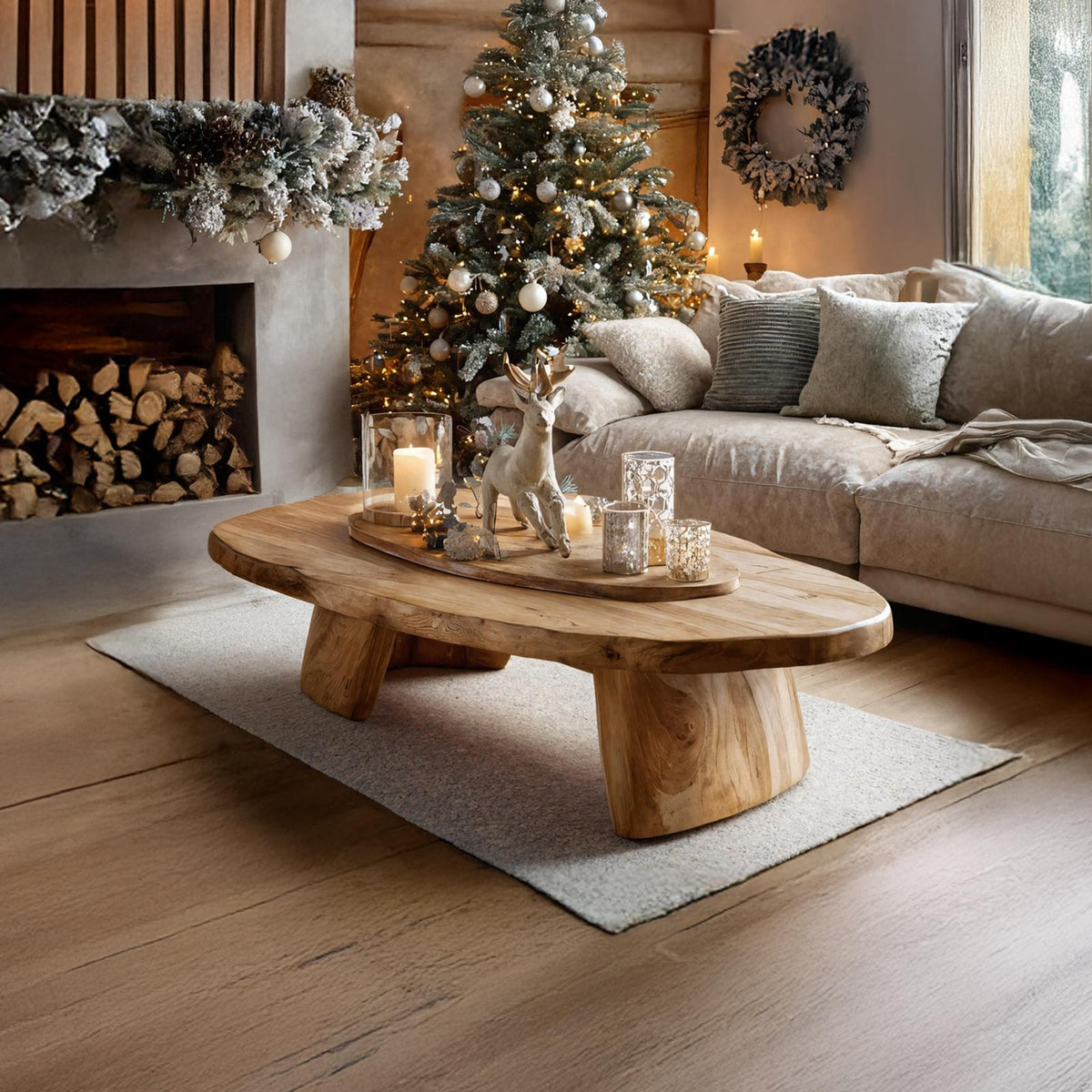 Spry Interior Mid-Century Wooden Coffee Table, Solid Hardwood Minimalist Accent Table for Living Room, Retro Style Home Furniture SILDTTRCCF012