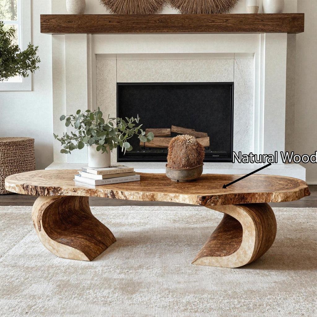 Vintage Natural Wood Coffee Table Cozy Living Room