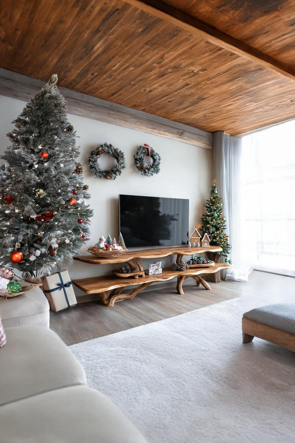 Modern Live Edge TV Console, Solid Wood Media Stand & Entertainment Center for Living Room