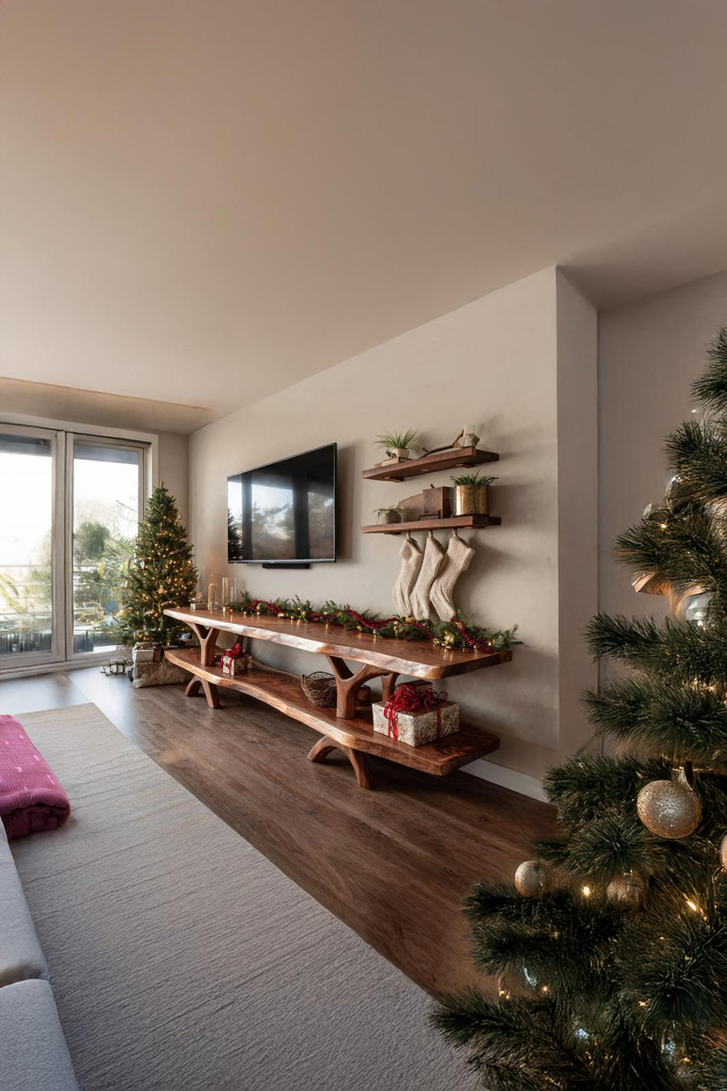 Modern Live Edge TV Console, Solid Wood Media Stand & Entryway Credenza for Bedroom & Living Room