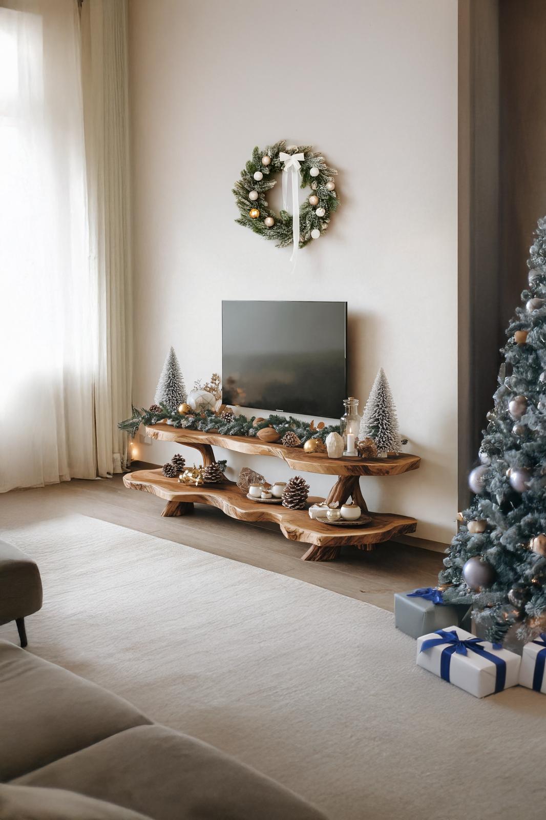 Mid Century Live Edge TV Console, Solid Wood Media Stand & Entryway Credenza for Living Room
