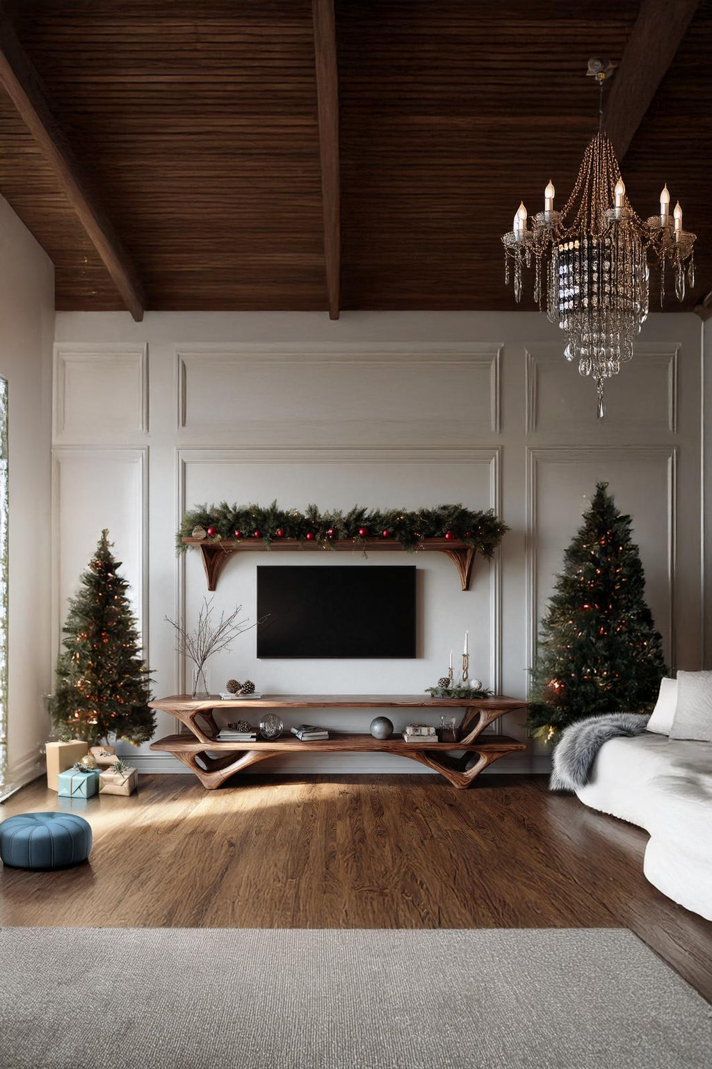 Farmhouse Live Edge TV Console, Solid Wood Media Stand & Entertainment Center for Living Room
