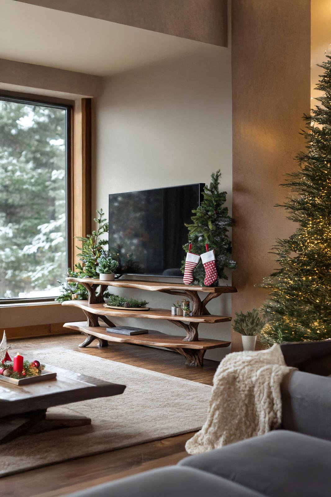 Modern Solid Wood TV Console, Live Edge Media Stand & Entryway Credenza for Living Room