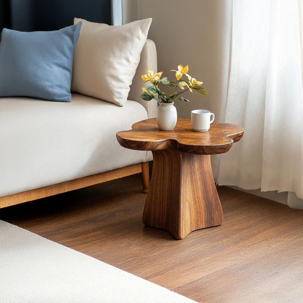 Rustic Solid Wood End Table, Handcrafted Bedside Nightstand & Living Room Accent Table for Small Spaces