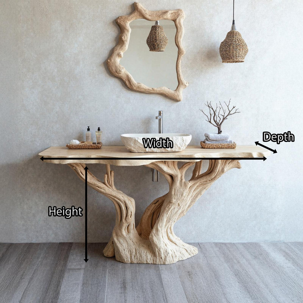 Handcrafted Solid Wood Bathroom Vanity With Natural Finish