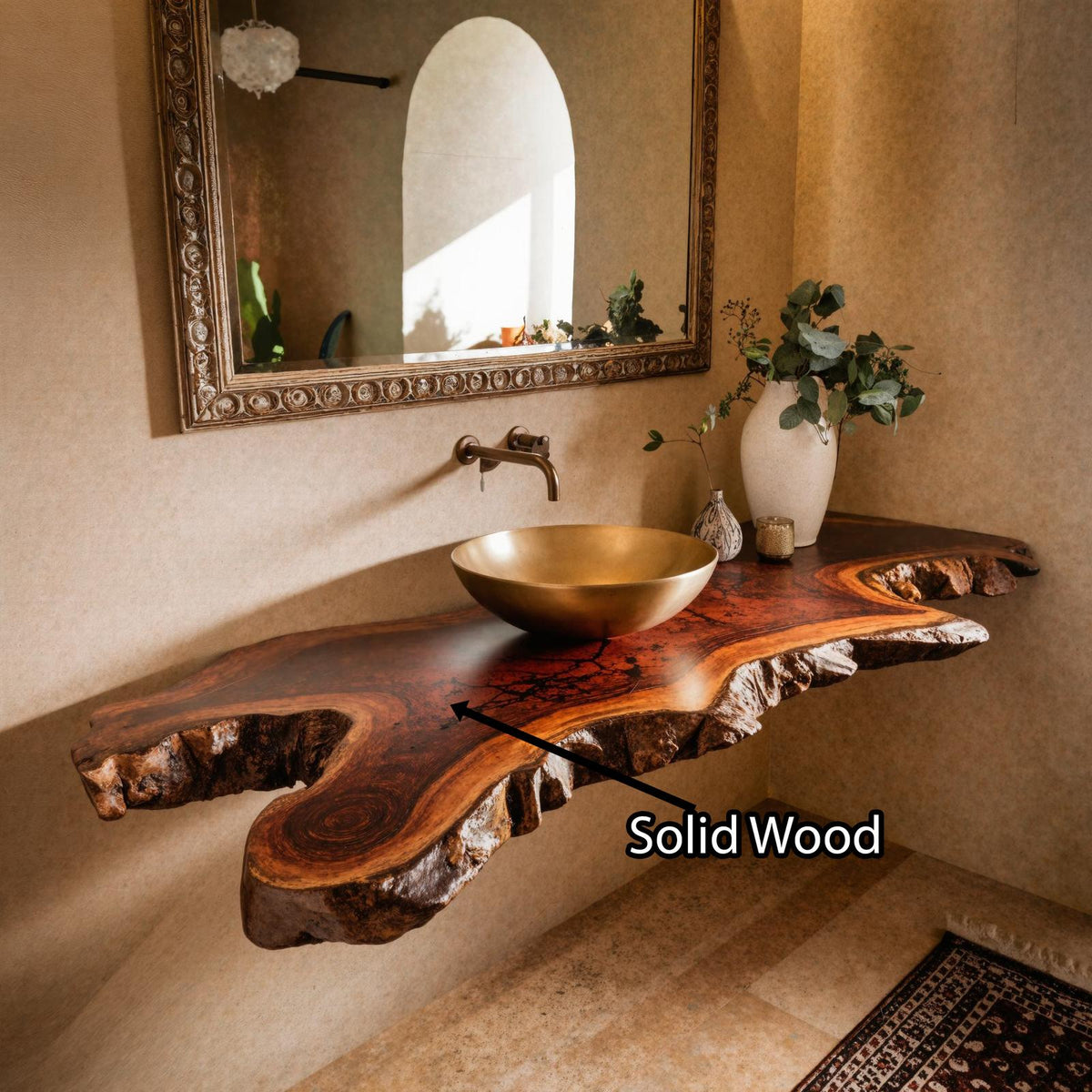 Spry Interior Rustic Bathroom Vanity Floating Shelf, Handcrafted Solid Wood Under-Sink Wall-Mounted Storage Unit, SILDTBRV091