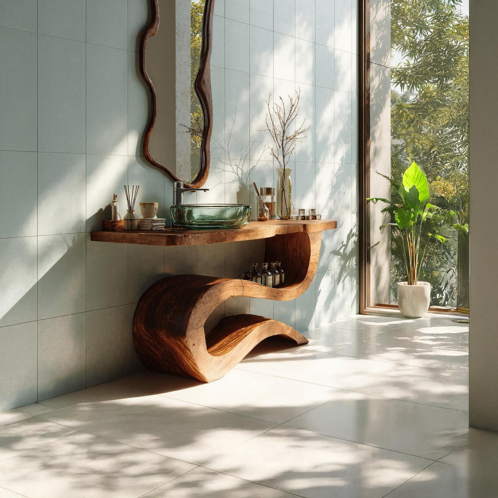 Mid Century Wood Vanity For Contemporary Bathroom Look