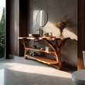 Farmhouse Live Edge Bathroom Vanity, Solid Wood Slab Sink Console Table for Rustic Bathroom Remodel