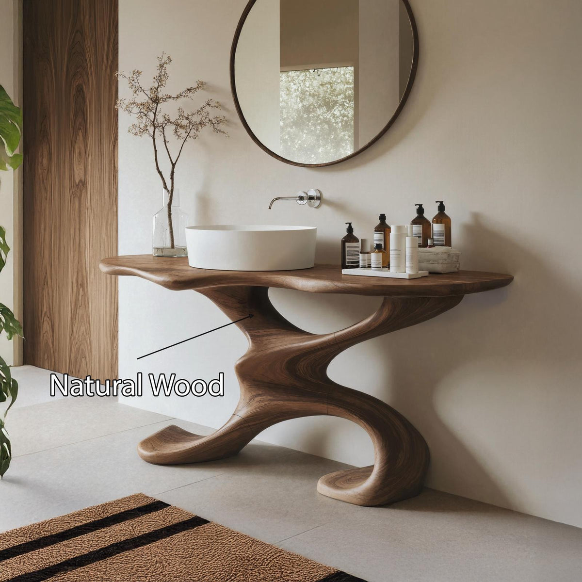 Rustic Live Edge Solid Wood Bathroom Vanity, Handcrafted Single Sink Storage Console for Earthy Interiors
