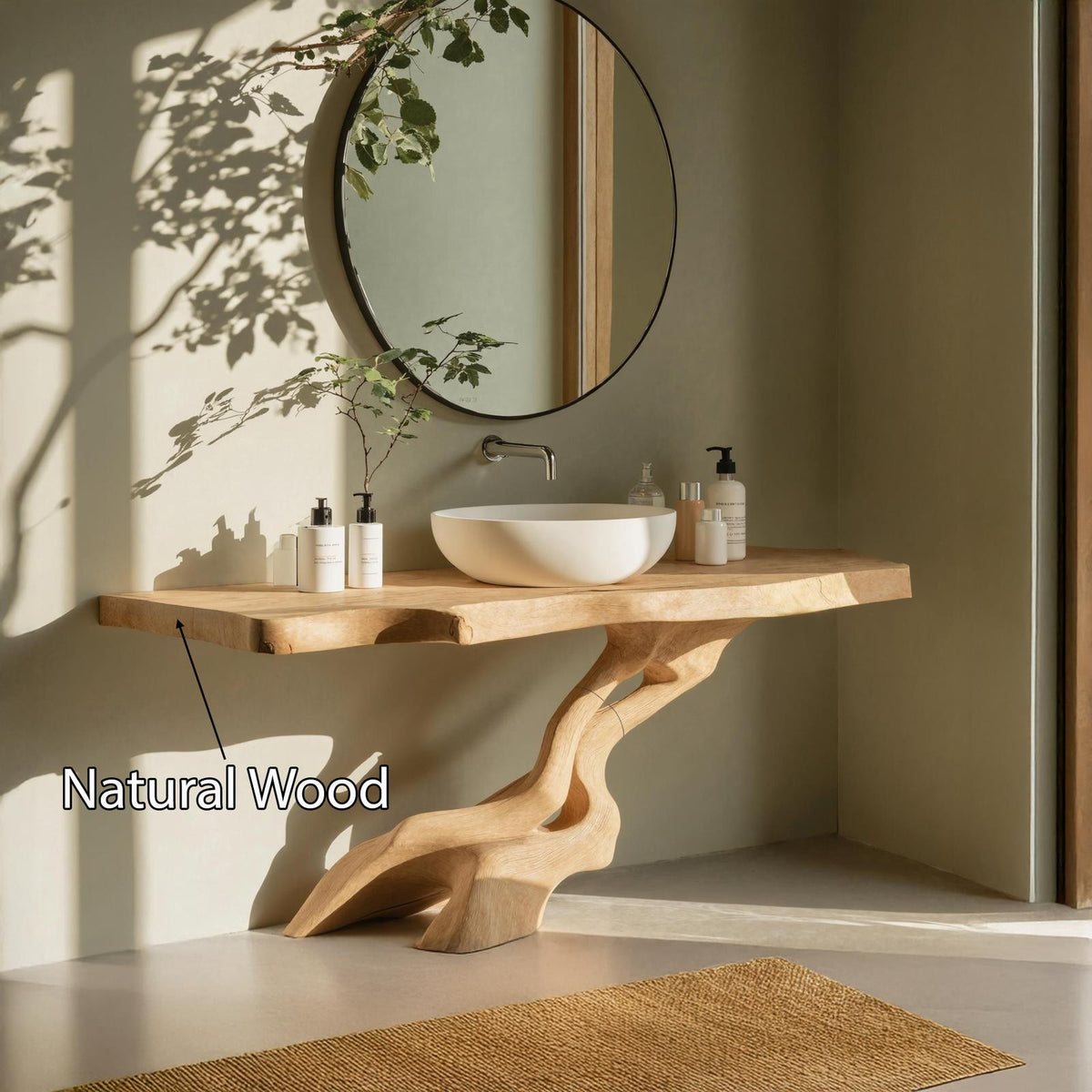 Rustic Solid Wood Bathroom Vanity, Handcrafted Single Sink Storage Cabinet Console for Country Bathroom