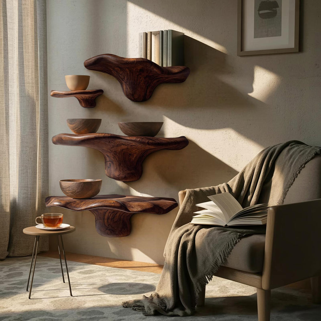 Farmhouse Wooden Live Edge Mushroom Shelf For Rustic Home Decor