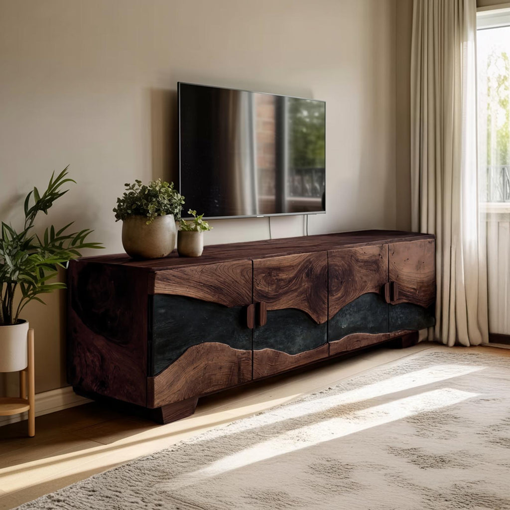 Mid Century Solid Wood TV Console, Retro Wooden Media Center & Entertainment Stand for Living Room