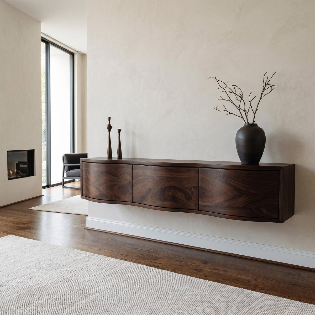 Modern Floating TV Stand Console, Handcrafted Wall Mounted Wooden Media Entertainment Shelf for Home Decor