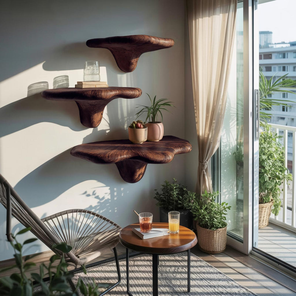 Farmhouse Live Edge Mushroom Shelf For Natural Furniture Decor Style