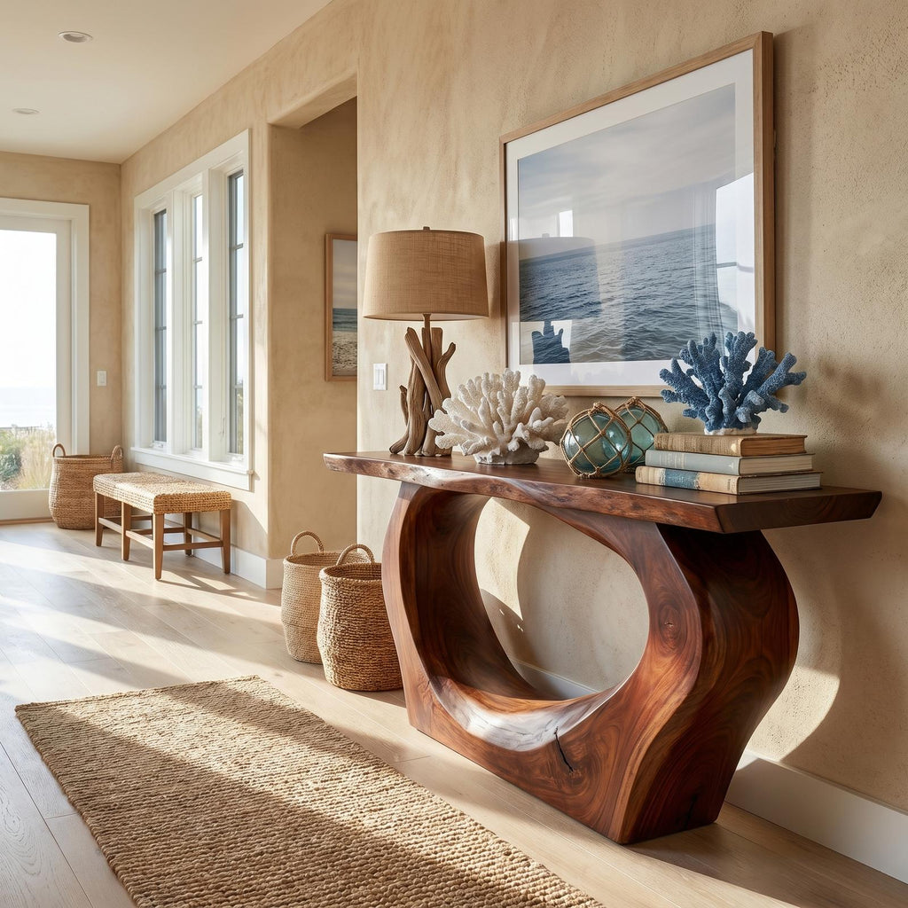 Spry Interior Handcrafted Sculpted Wood Console Table, Artistic Entryway Table Statement Piece for Living Room Home Interior, SINLSACS447