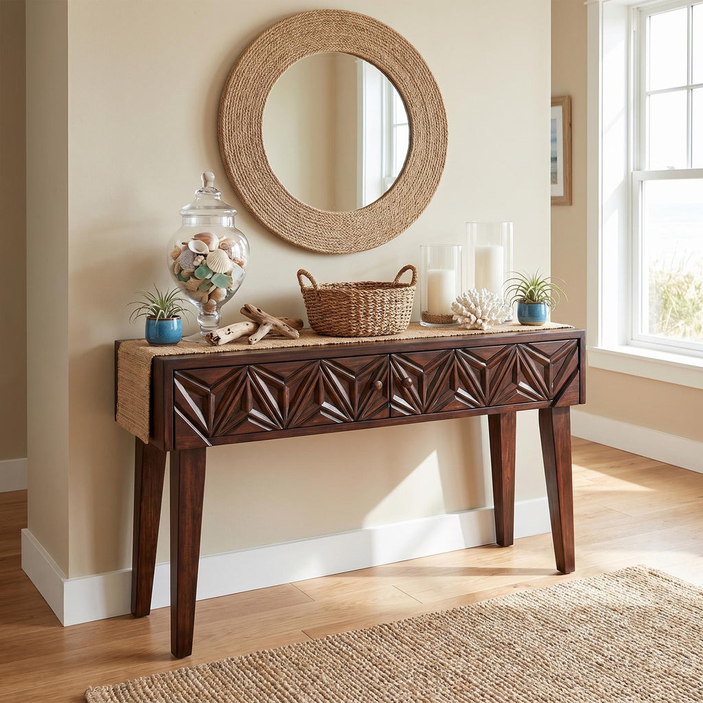 Rustic Carved Console Table Christmas Entryway Holiday Decor