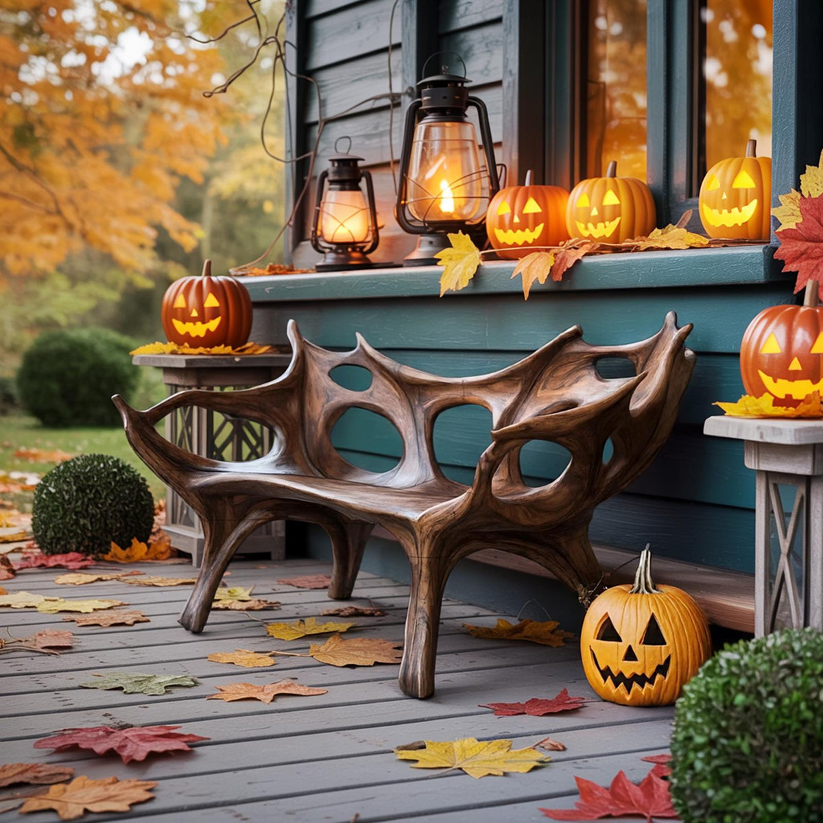 Spry Interior Mid Century Halloween Patio Chair, Unique Handcrafted Solid Wood Outdoor Armchair for Spooky Festive Home Decor, SILDTTNHOB004