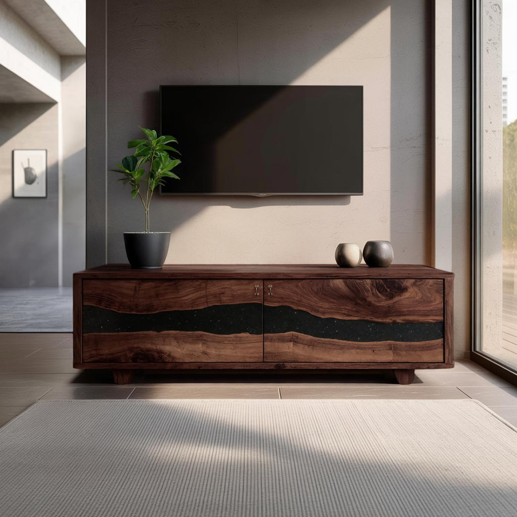 Spry Interior Handcrafted Live Edge TV Cabinet, Rustic Solid Wood Media Console & Entertainment Center Stand, SILDTTNTVC092