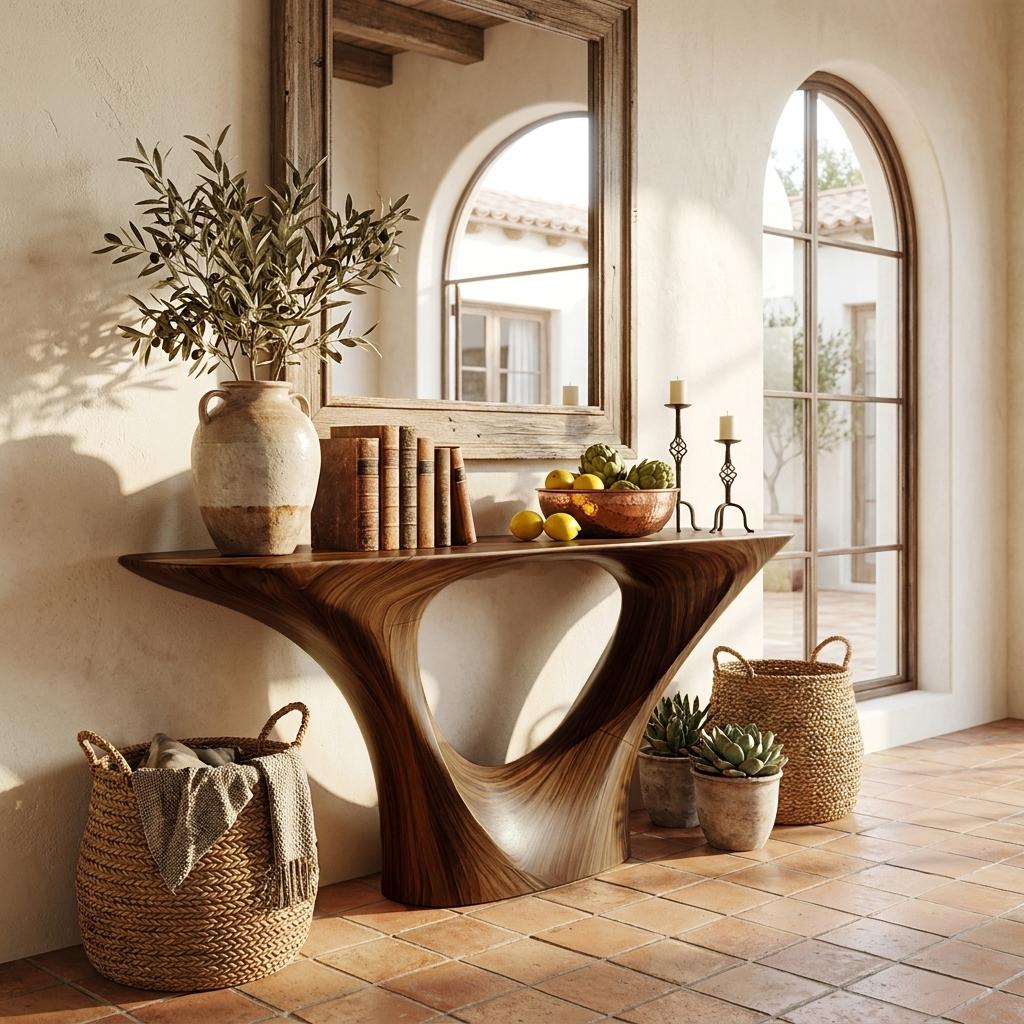 Rustic Wood Console Table, Handcrafted Live Edge Entryway Sofa Accent Table for Living Room