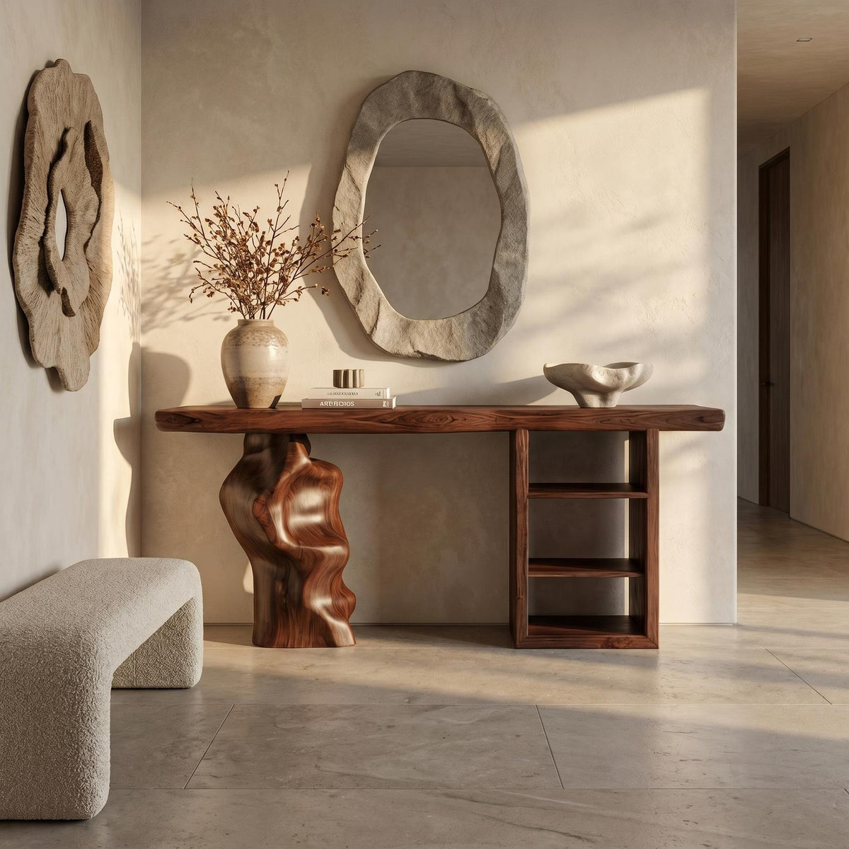 Japandi Organic Modern Solid Wood Console Table, Minimalist Wabi-Sabi Entryway & Living Room Accent Table
