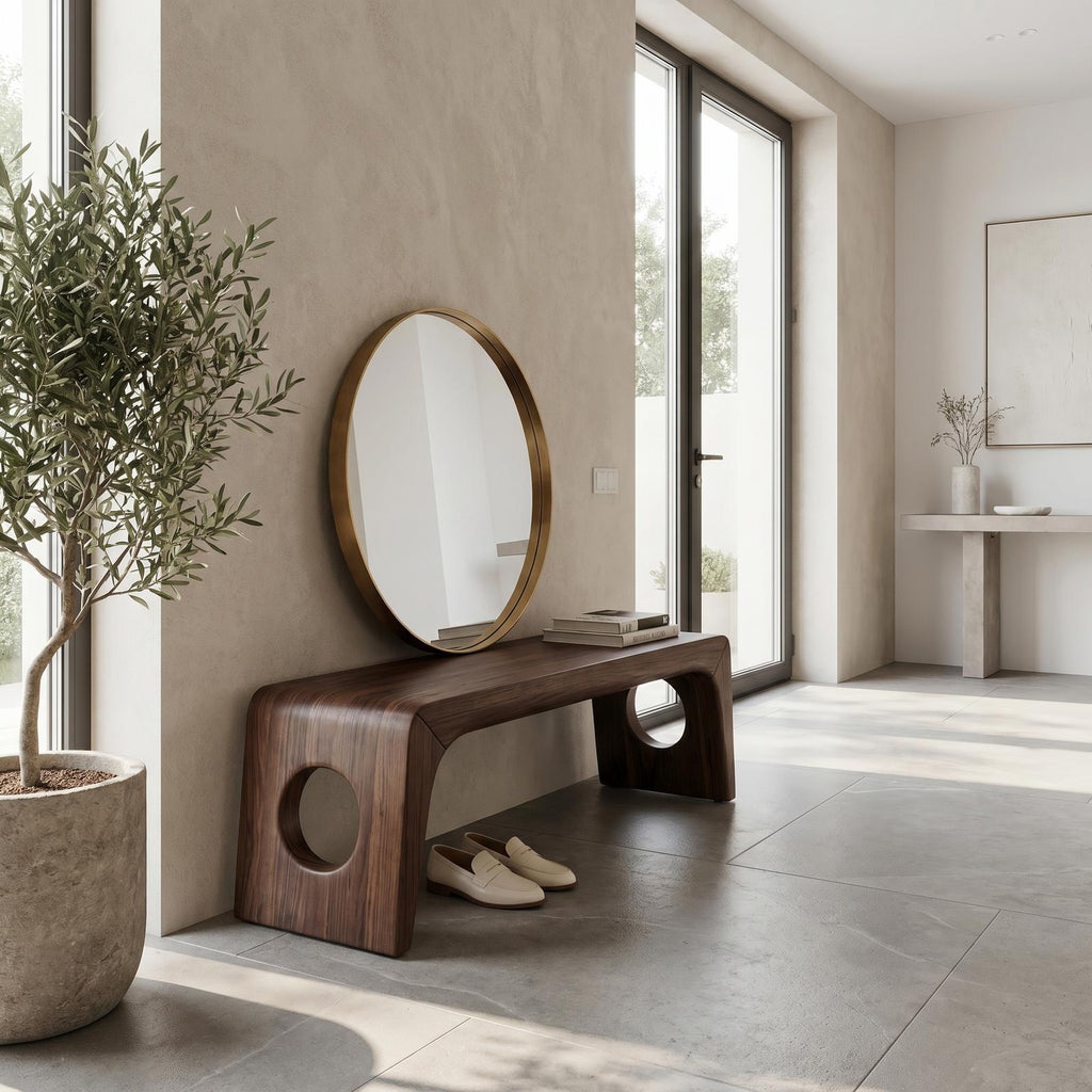 Spry Interior Rustic Minimalist Sculptural Bench, Solid Wood Entryway & Living Room Seating Bench, SINLSARS080