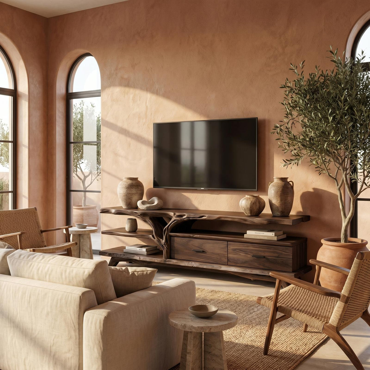 Rustic Wood TV Storage Console Cabinet, Media Entertainment Center for Living Room & Family Space