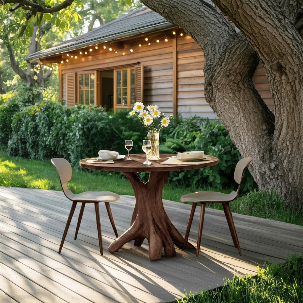 Mid Century Wooden Dining Table, Handcrafted Solid Wood Kitchen Dining Table for Indoor & Patio Outdoor Spaces