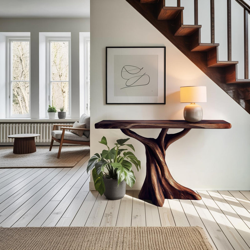 Farmhouse Solid Wood Console Table, Organic Sculptural Wooden Entryway and Bedroom Accent Table for Home Decor