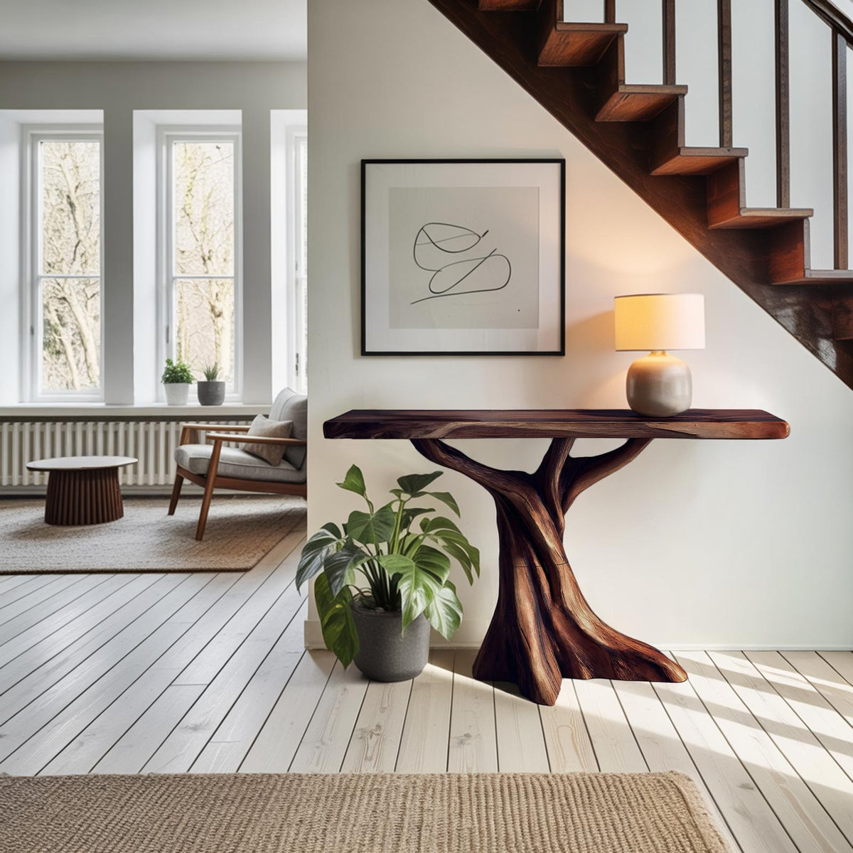 Farmhouse Solid Wood Console Table, Organic Sculptural Wooden Entryway and Bedroom Accent Table for Home Decor