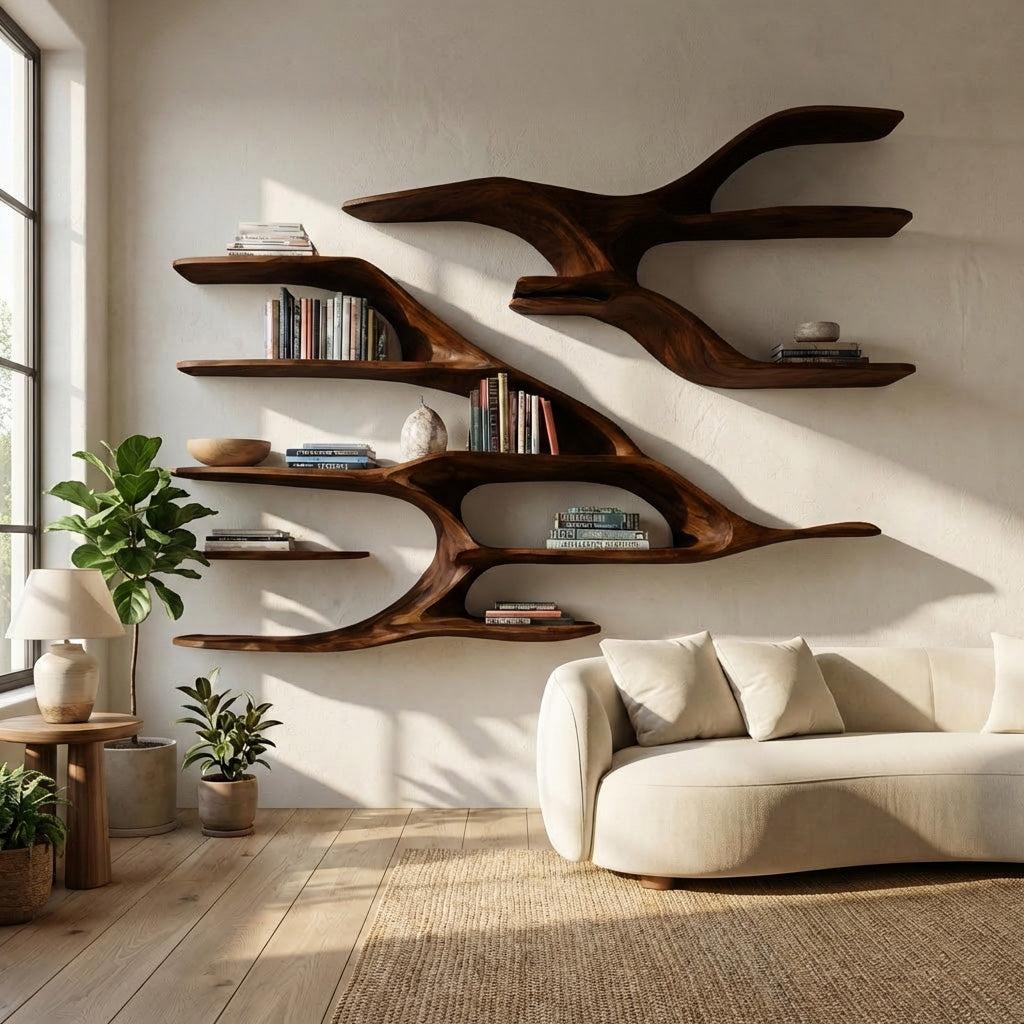 Contemporary Wooden Wall Floating Shelf, Handcrafted Solid Wood Display Ledge for Modern Living Room