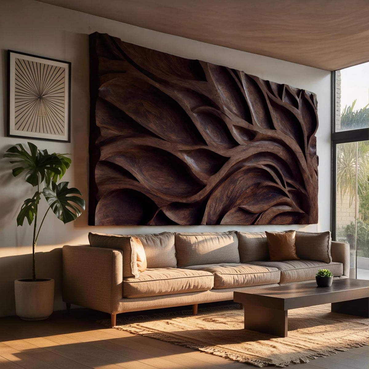 Tree Branch Wall Art Decor, Handcrafted Contemporary Wooden Organic Sculpture Panel for Modern Living Room Office