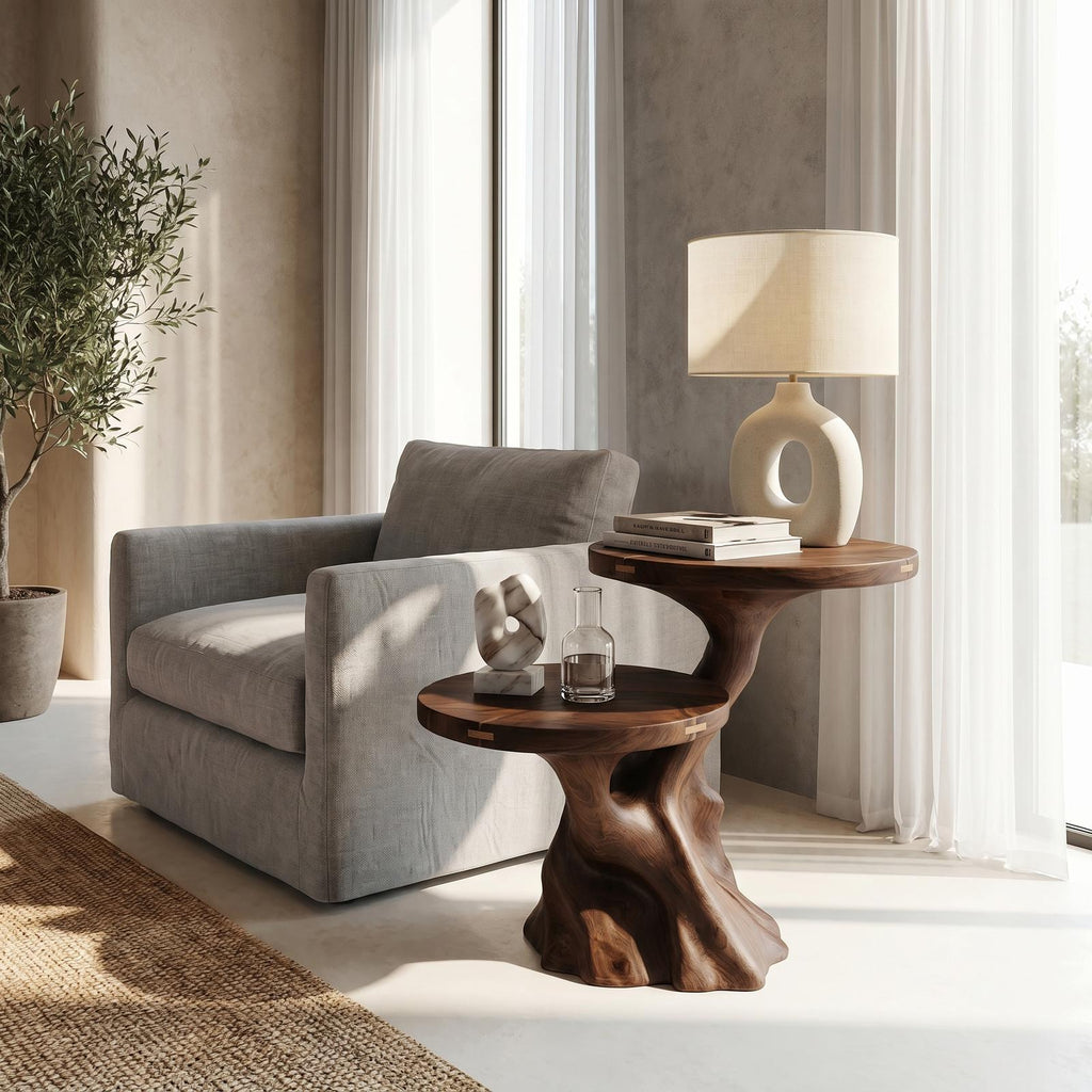 Rustic Wood Side Table, Narrow Entryway Console & Living Room Accent End Table, Handcrafted Solid Wood Display Pedestal