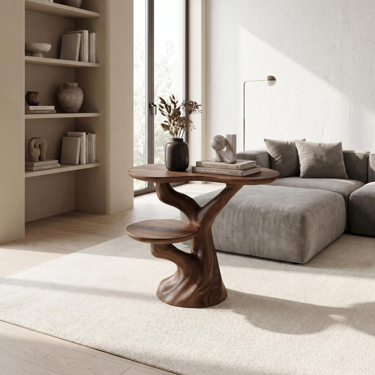Rustic Solid Wood Side Table, End Accent Table for Living Room Sofa or Home Office Desk, Handcrafted Natural Wood Decor