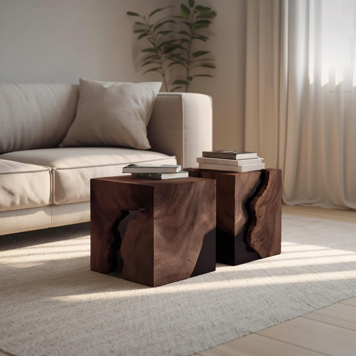 Spry Interior Modern Solid Wood Square Coffee Table, Handcrafted Wooden Center Table for Minimalist Living Room Home Decor, SILDTTNCF035