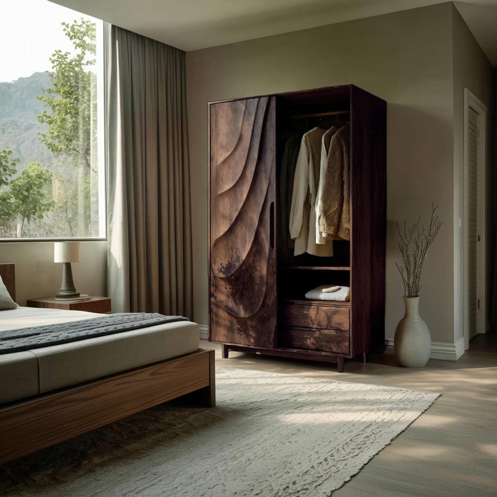 Modern Sculptural Wardrobe With Wave Doors For Bedroom