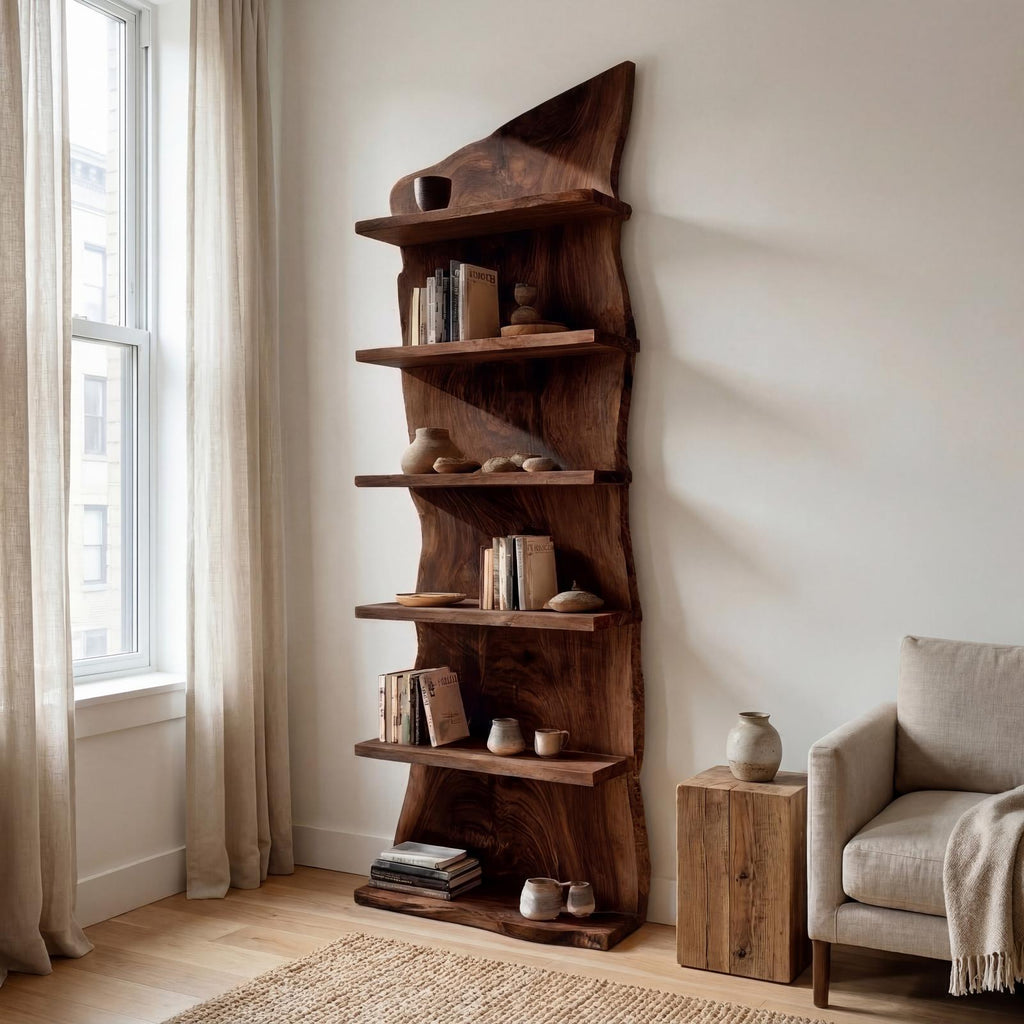 Modern Wooden Standing Shelf, Contemporary Tiered Bookcase, Sleek Storage Organizer Display Rack for Home Decor