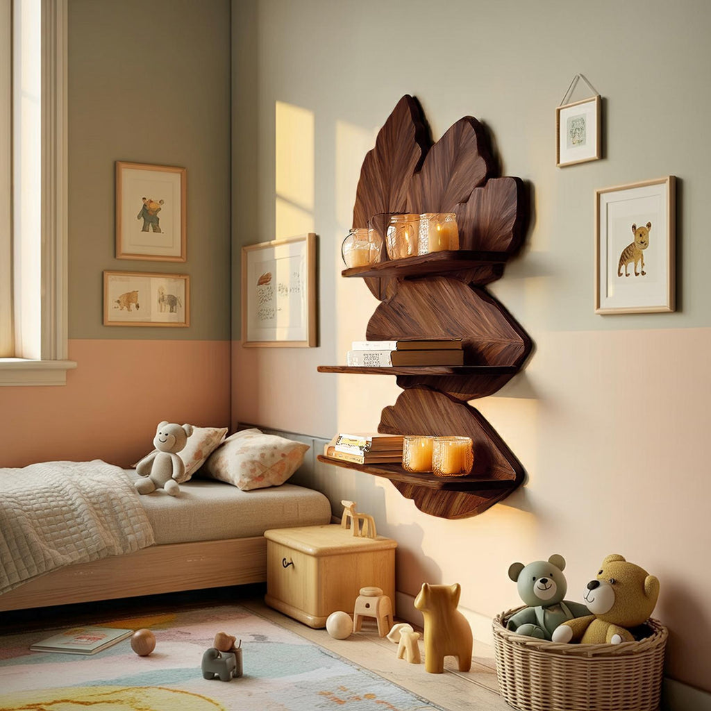 Modern Live Edge Floating Shelf, Rustic Wood Wall Mounted Display Rack for Bedroom Decor & Storage