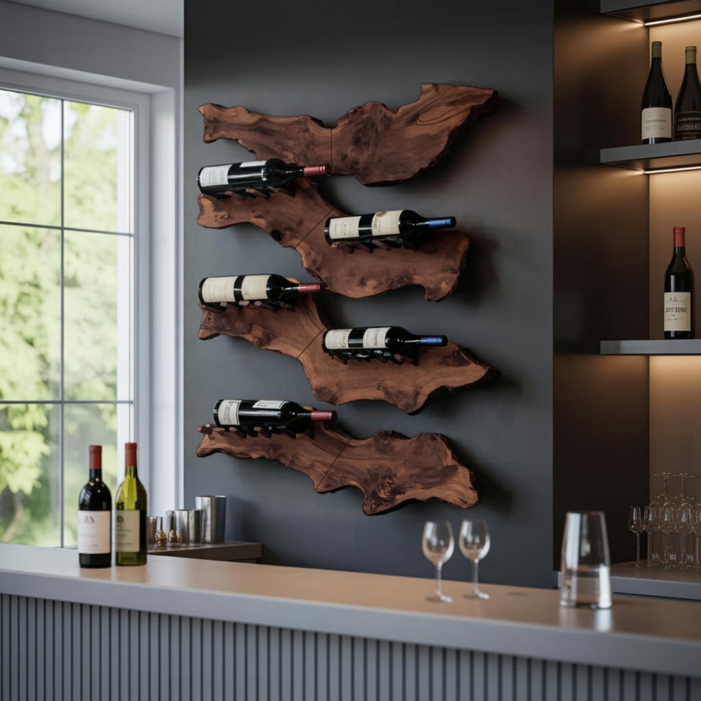 Farmhouse Wooden Wine Holder, Rustic Solid Wood Bottle Storage Display Rack for Entryway Decor