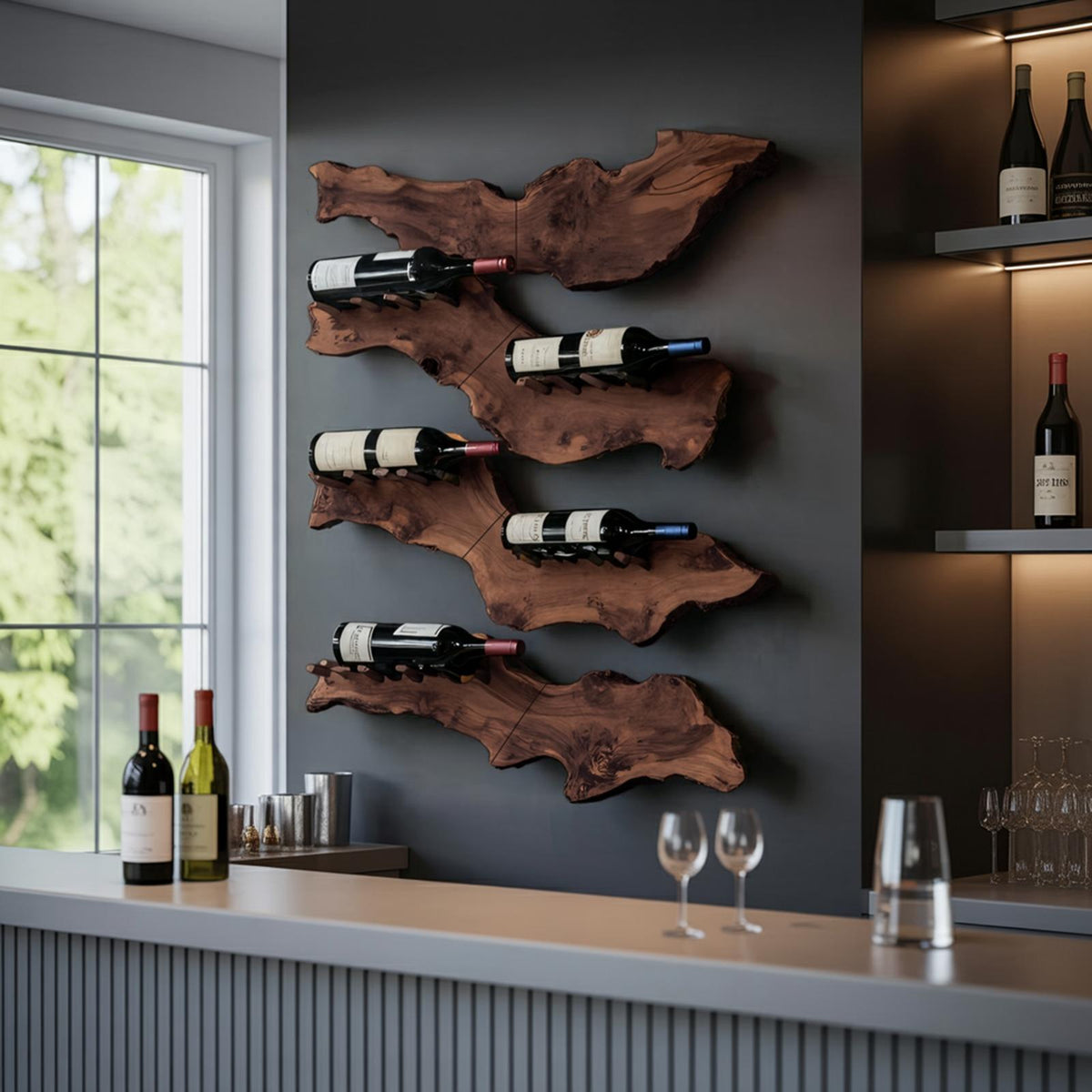 Farmhouse Wooden Wine Holder, Rustic Solid Wood Bottle Storage Display Rack for Entryway Decor