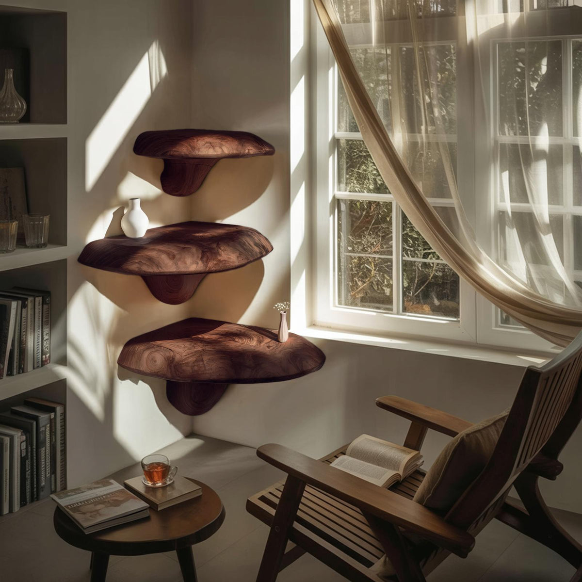 Farmhouse Solid Wood Mushroom Shelf For Bedroom Decor And Furniture Design