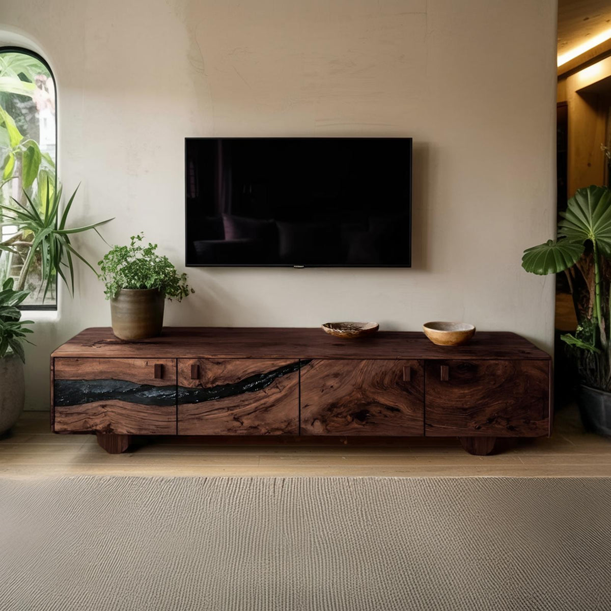 Farmhouse Live Edge TV Cabinet, Rustic Solid Wood Media Console & Bedroom Entertainment Center