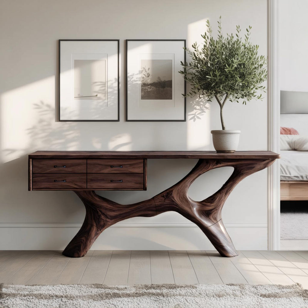 Spry Interior Rustic Live Edge Entryway Console Table, Handcrafted Solid Wood Foyer Accent Table & Bedroom Dressing Vanity, SILDTTNCS021