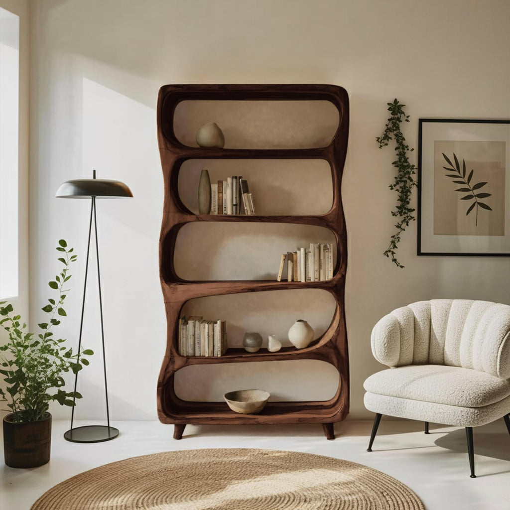 Handcrafted Solid Wood Bookshelf, Modern Standing Bookcase with Open Shelving Unit for Living Room & Office