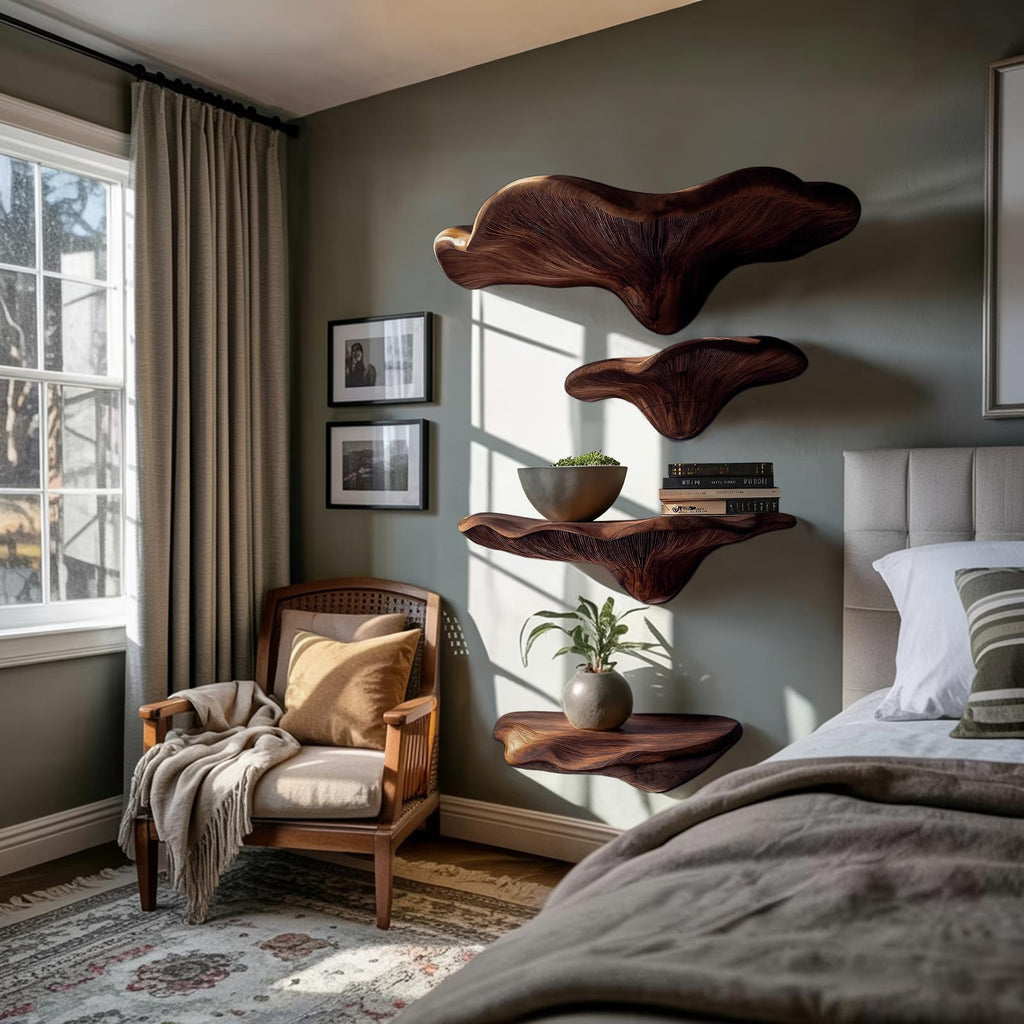 Farmhouse Solid Wood Mushroom Shelf For Bedroom Decor And Storage