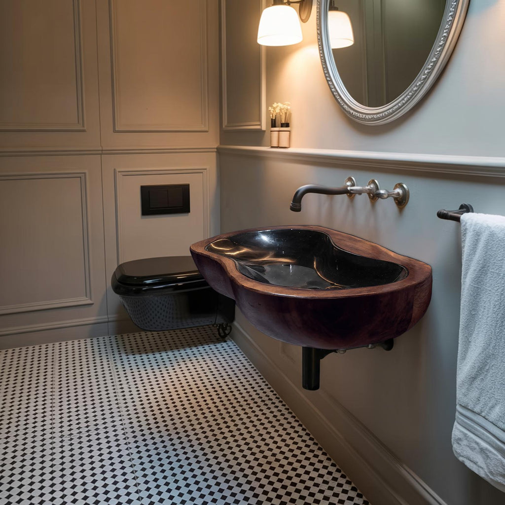 Farmhouse Solid Wood Vessel Sink, Rustic Handcrafted Wooden Bathroom Wash Basin for Vanity Decor